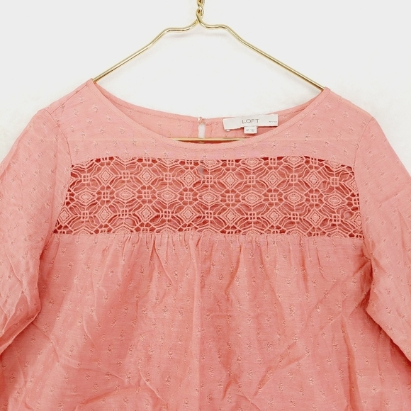 LOFT Women's Light Pink Long Sleeve Boat Neck Loose Fit Peasant Blouse 6244 - Picture 2 of 8